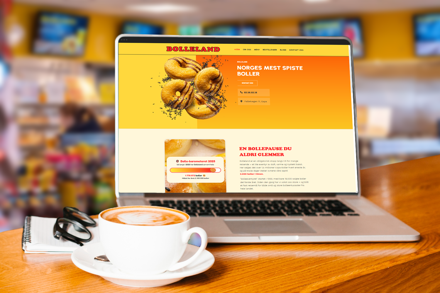 Laptop som viser den nye hjemmesiden